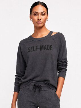 Wildfox Self Made Cut Out Sweatshirt Asphalt Grey Small NWT